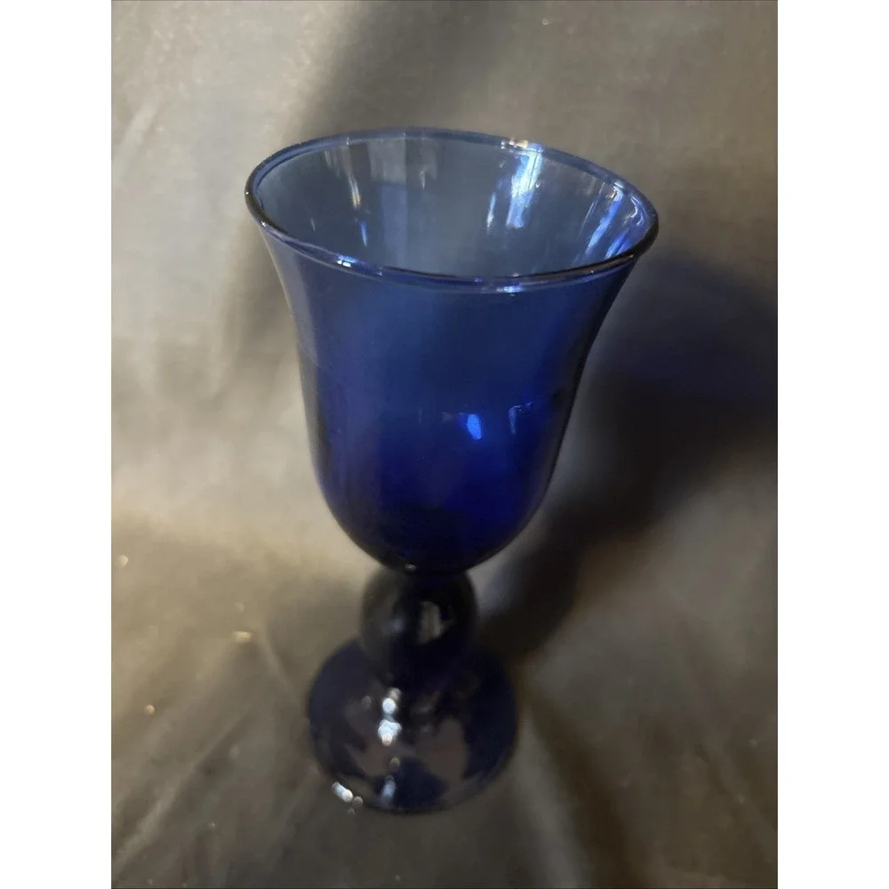 Cobalt Blue Glass Smooth Stem Wine Water Goblet 7